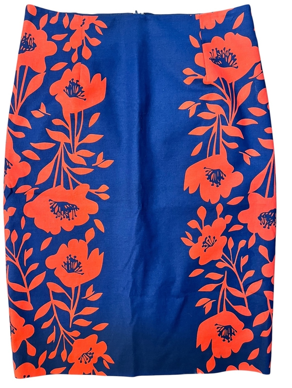 Boden Pencil Skirt Blue & Orange Floral Lined Stretch Size US 10R Office Work